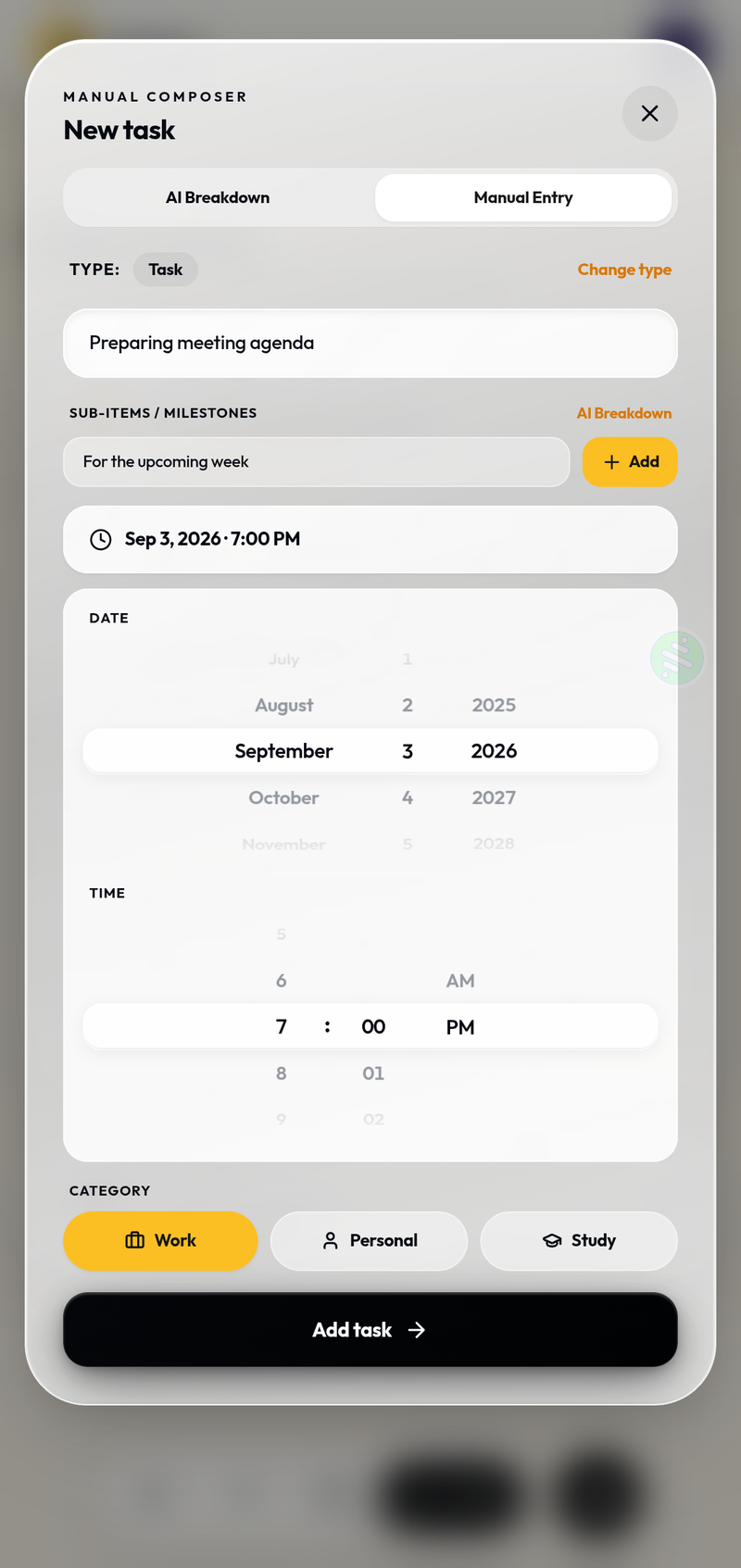 Quick task composer interface